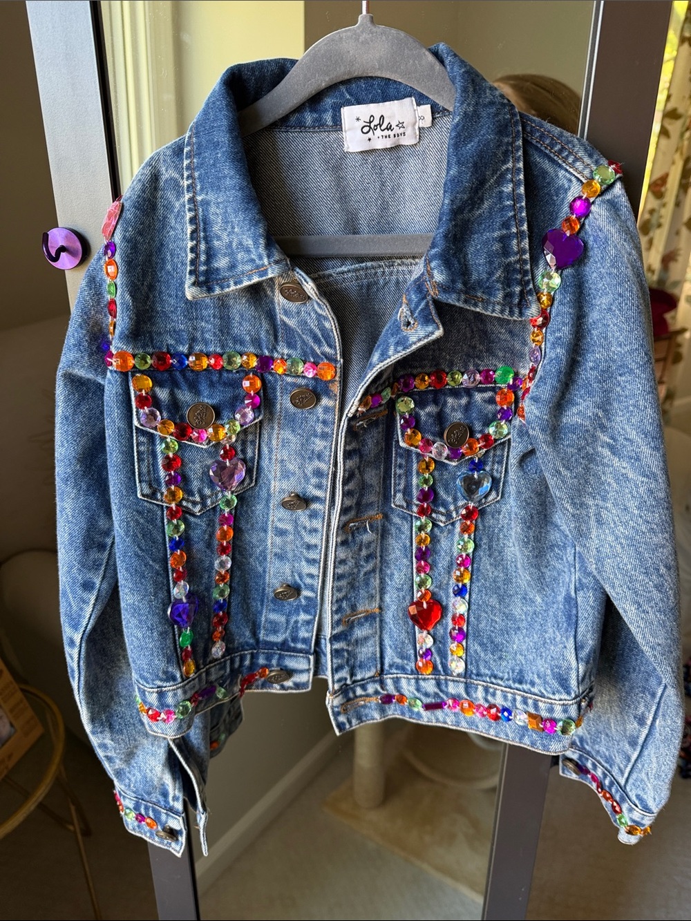 lola Blue Denim Jacket with Multicolor Jewel Accents
